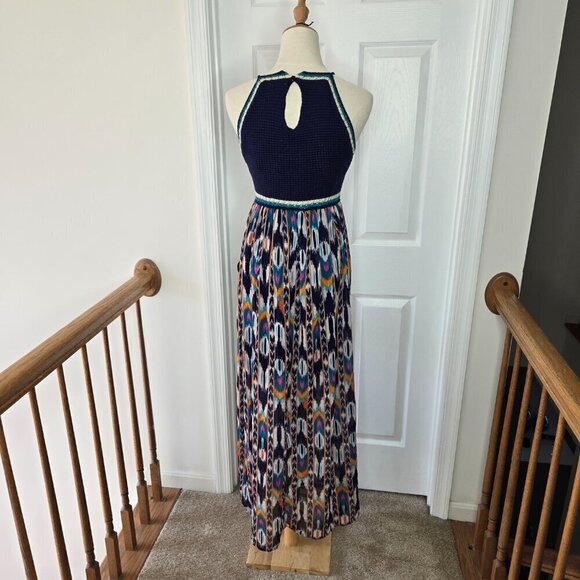 Xhilaration Blue Knit Top Aztec Multi Color Bottom Sleeveless Maxi Dress Size S - Picture 2 of 13